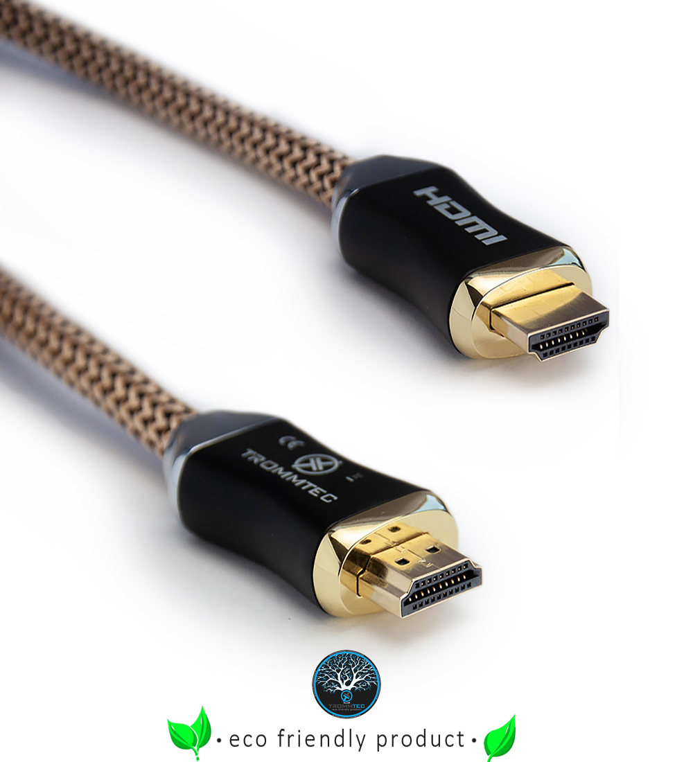 Fair produziert. Minimal verpackt. Technisch top. HDMI-Kabel mit Verantwortung – von TrommTEC. High Speed HDMI Kabel 4K ready / ARC / Ethernet / Environmentally friendly production / 2m