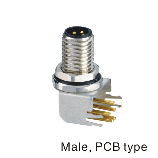 M8 Stecker 3P, A Cod. Flanschstecker, Platine Lötanschluss, Front Verschraubung, geschirmt gewinkelt, ohne Leitung