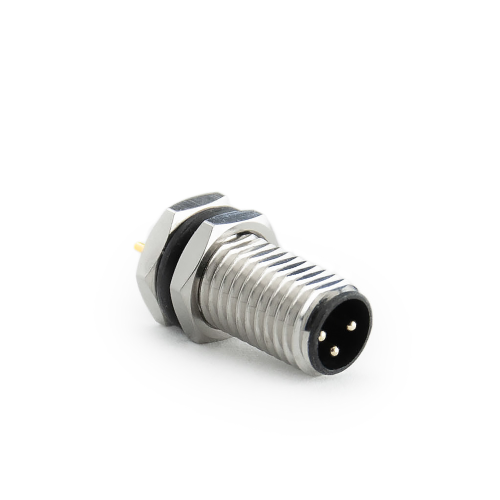 M8 Stecker 3P, A Cod. Flanschstecker, Platine Lötanschluss, Front Verschraubung, gerade, ohne Leitung