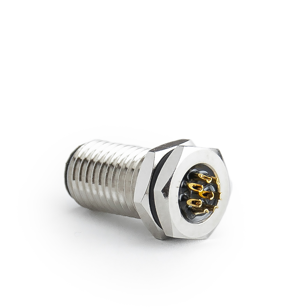 M8 Stecker 8P, A Cod. Flanschstecker, Lötanschluss, Front Verschraubung, gerade, ohne Leitung