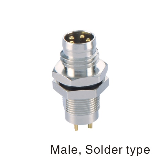 M8 Stecker 3P, A Cod. Flanschstecker, Lötanschluss, Hinterwand Verschraubung, Schnellverschluss, gerade, ohne Leitung 