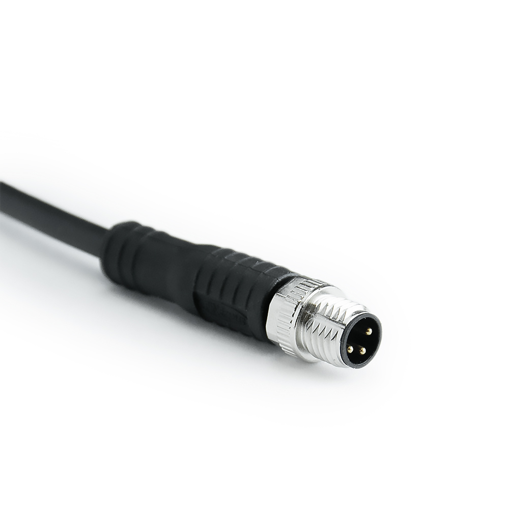 M8 Stecker 3P, A Cod., gerade, mit 1m angespritzt PUR-Leitung